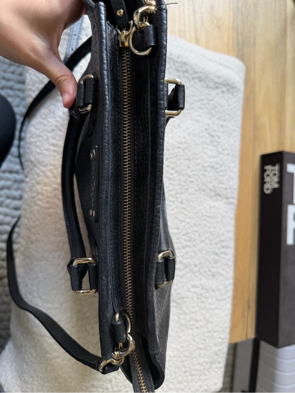 kate spade Black Pebbled Leather Satchel with Gold Hardware - Picture 6 of 14
